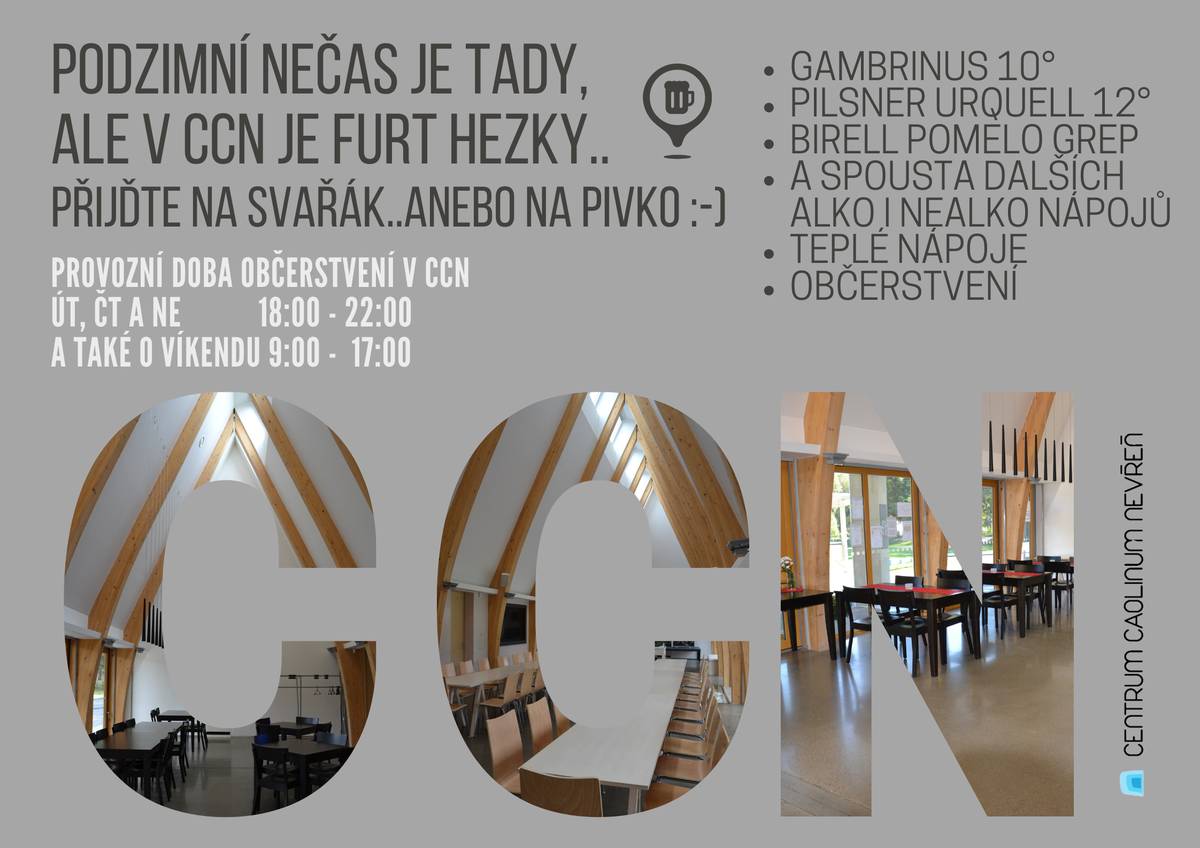 Podzim je tady a s ním i úprava provozu našeho občerstvení. 👉 Nově máme otevřeno: ÚT, ČT a NE 18:00-22:00 a také o víkendu 9:00-17:00 během prohlídek I když venku chladne, u nás je pořád útulno – přijďte se ohřát do Centra Caolinum Nevřeň 🍺🔥. Těšíme se na vás! 💛