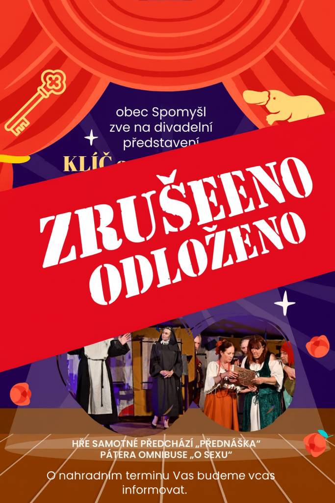 Plánované divadelní představení KLÍČ aneb CO JE TO PTAKOPYSK, které se mělo uskutečnit 27. září je bohužel z důvodu nemoci zrušeno.  O náhradním termínu Vás budeme včas informovat.