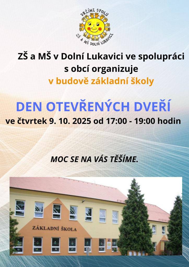 Den otevřených dveří se uskuteční ve čtvrtek 9. 10. 2025 od 17 do 19 hodin.