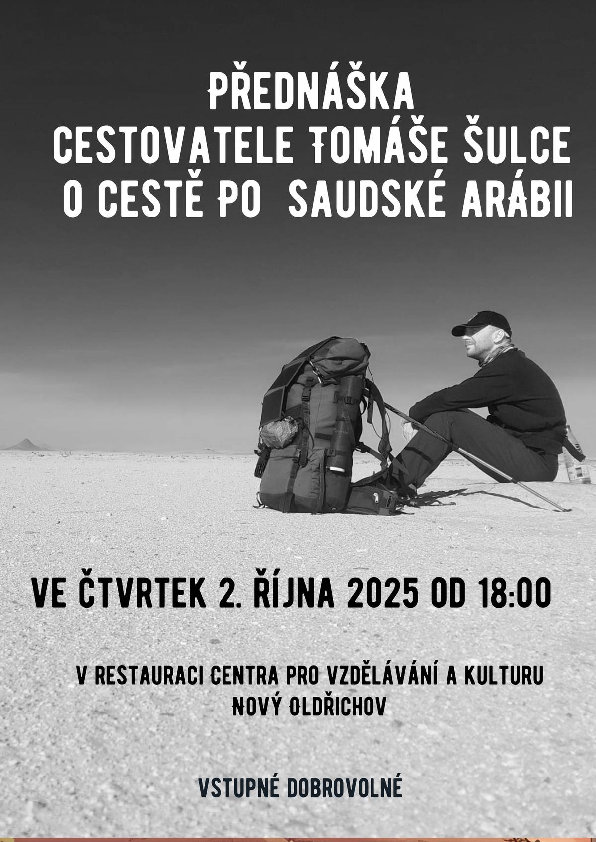Obec Nový Oldřichov zve na přednášku cestovatele Tomáše Šulce.