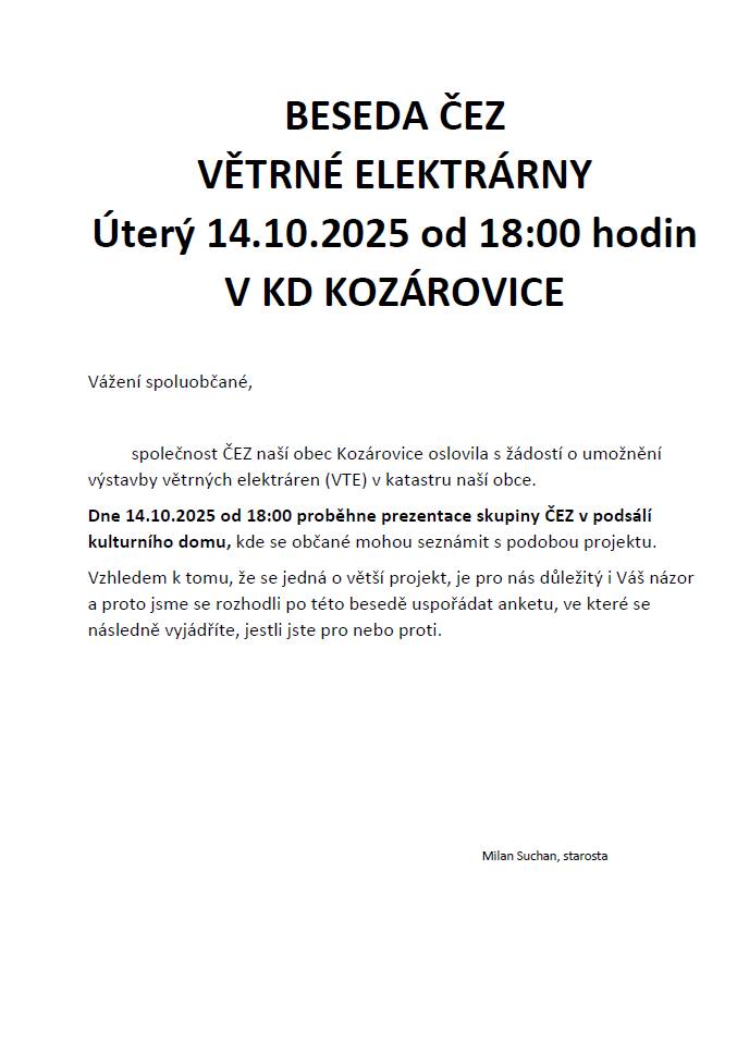 ÚTERÝ 14.10.2025   od 18:00 hodin  v malém sále KD Kozárovice