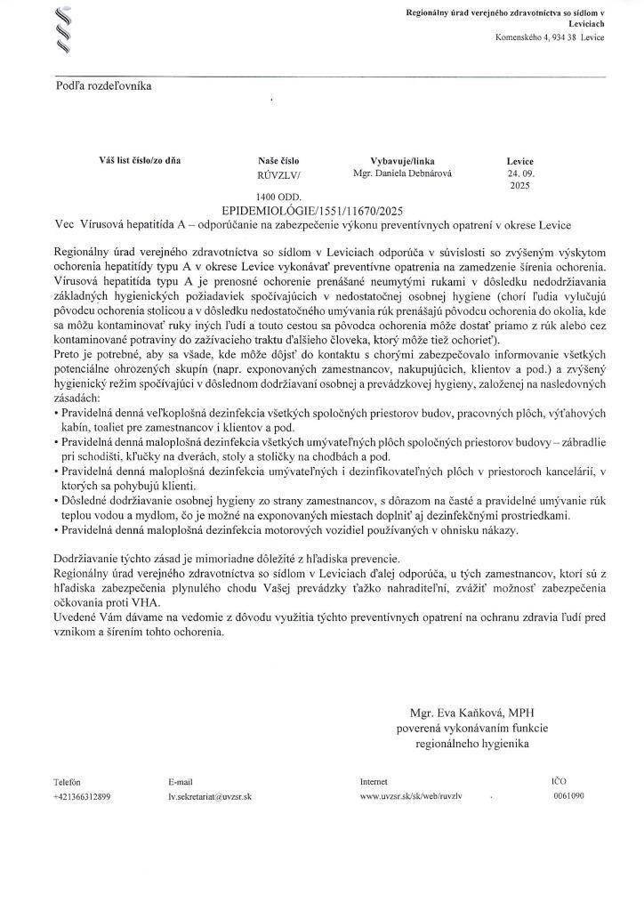 Vírusová hepatitída A - odporúčania