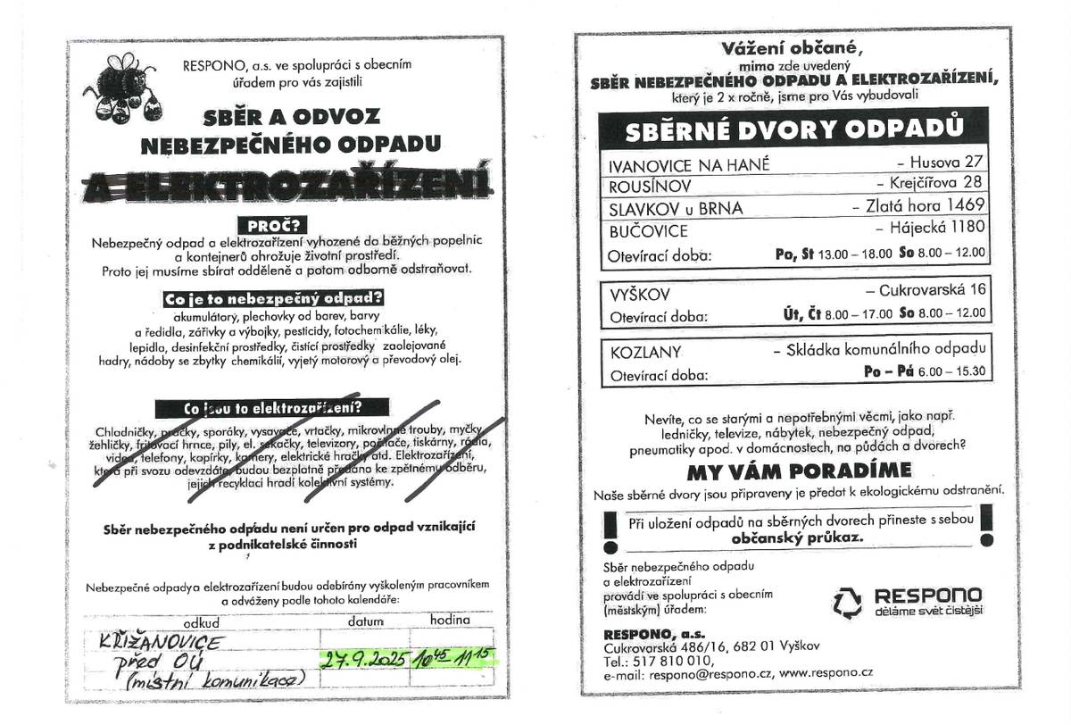 v čase 10.45-11.15 hodin před obecním úřadem