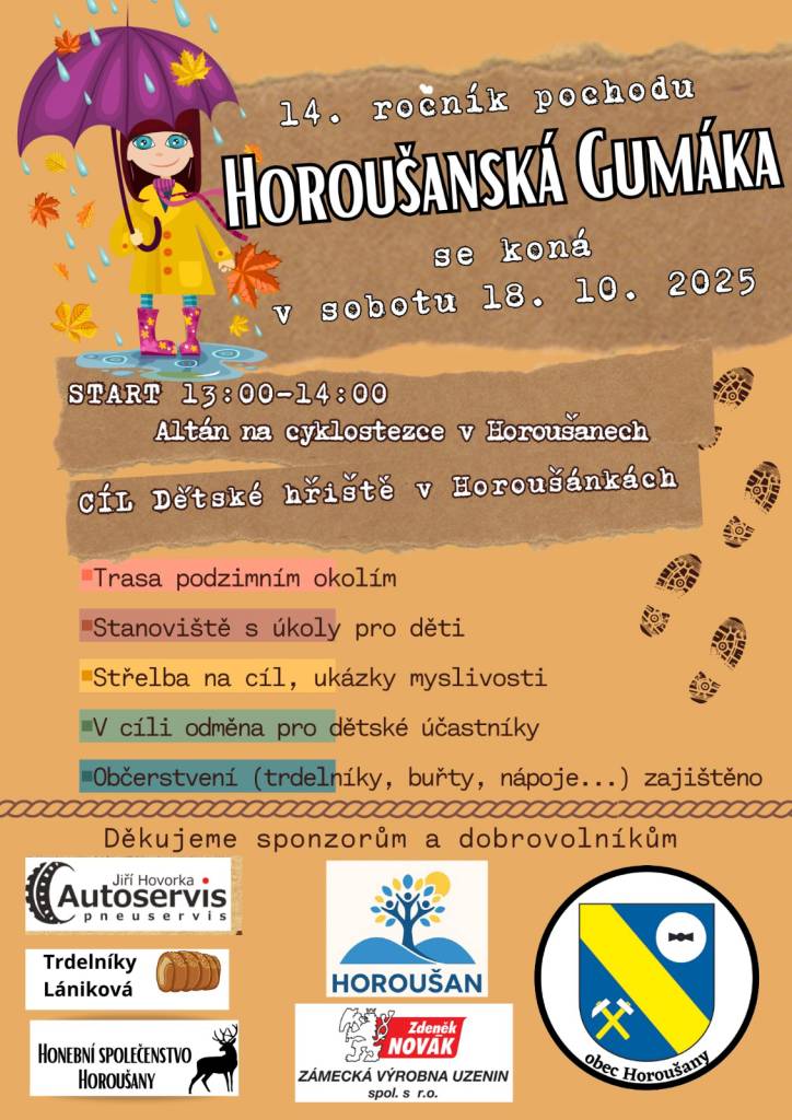 14. ročník pochodu Horoušanská gumáka se koná 18.10.2025