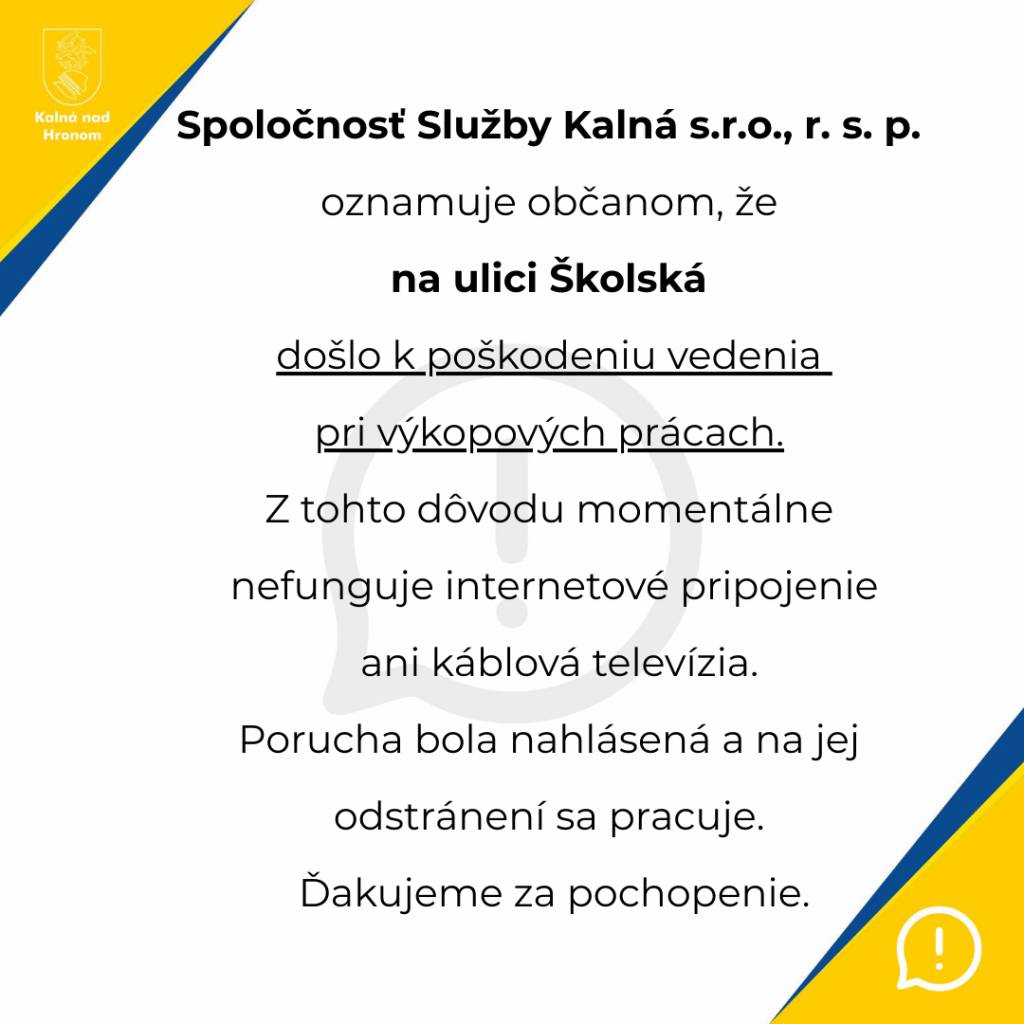 Poškodenie vedenia internetu a televízie