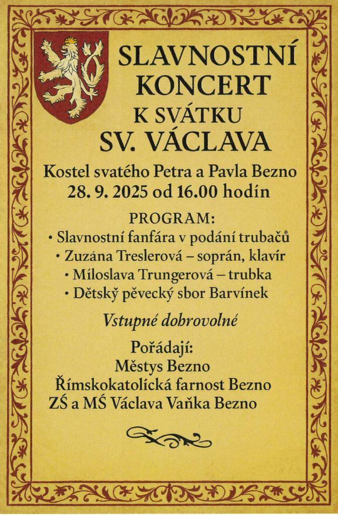 Slavnostní koncert k svátku svatého Václava – neděle 28. září 2025 od 16:00
