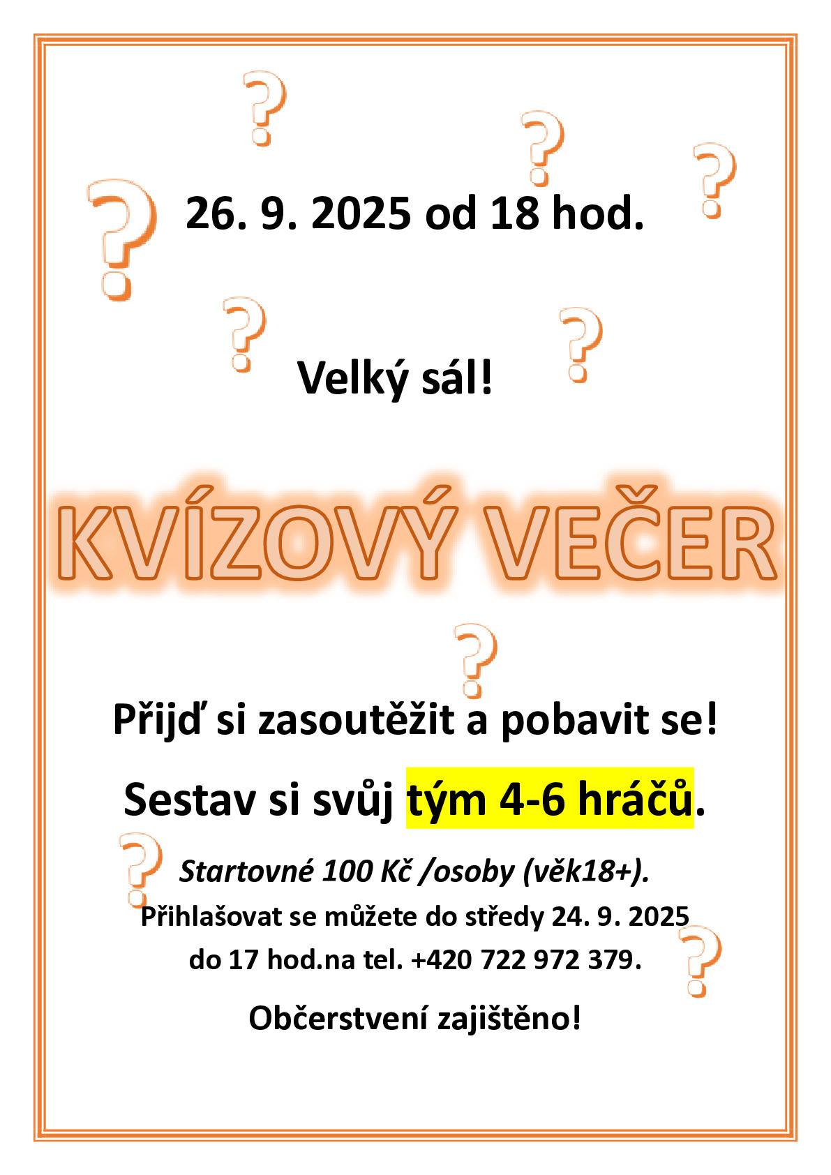 Připomínáme, již tento pátek se můžete těšit na další Kvízový večer.