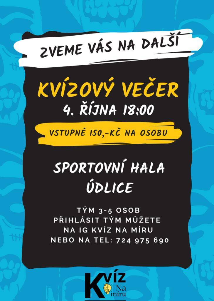 Jste tým a rádi soutěžíte? Přihlaste podle informací na letáčku a pojďte do toho. Dne 4. 10. 2025 ve sportovní hale, občerstvení ke koupi na místě a soutěž může začít.