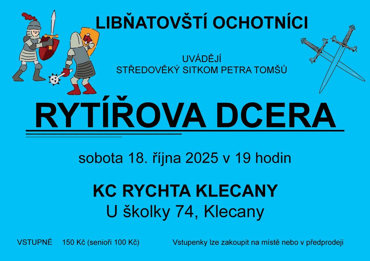 Řežští ochotníci srdečně zvou na divadelní představení spřáteleného ochotnického spolku z Libňatova. Pro seniory ochotníci ve spolupráci se sociální komisí mohou zajistit také odvoz. V případě zájmu se ozvěte Evě Sýkorové na tel. 777 930 909. Ř.o.