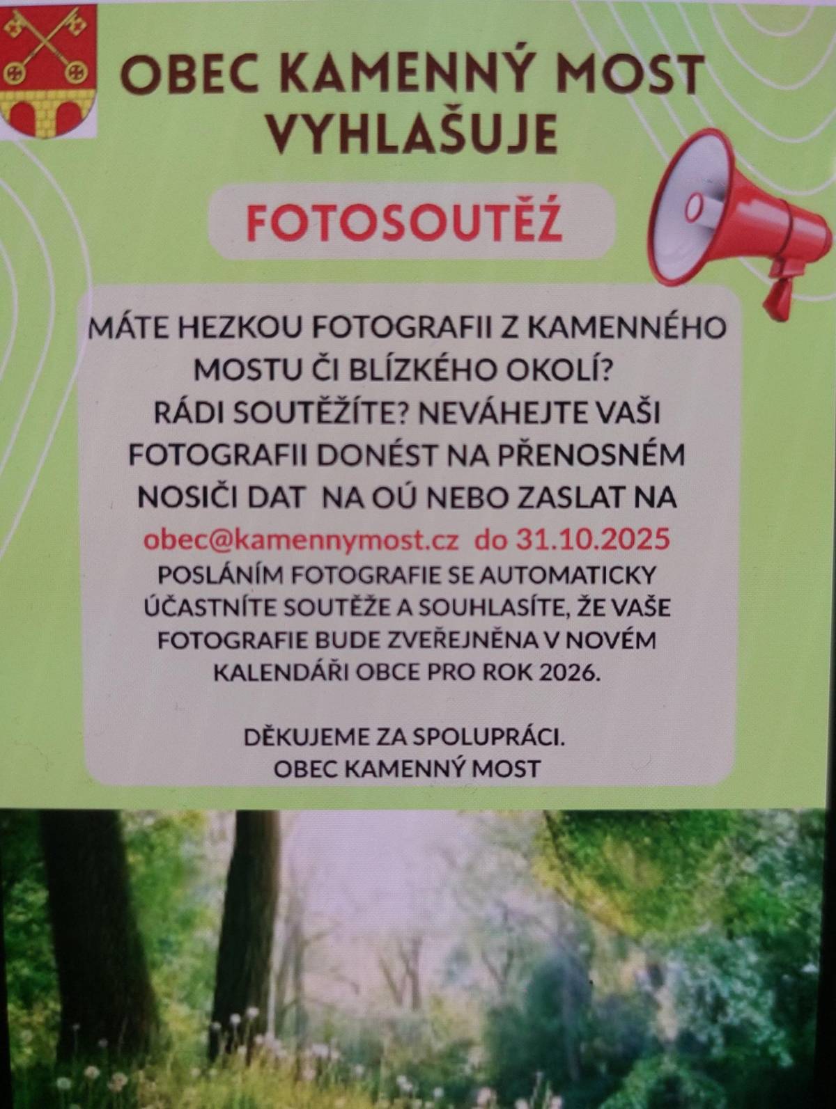 Vyhlašujeme fotosoutěž o nejhezčí fotografii naší obce a okolí.
