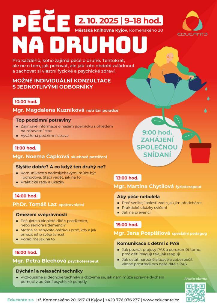 2.10.2025 od 9 - 18 hodin Městská knihovna Kyjov  Pro každého, koho zajímá péče o druhé.