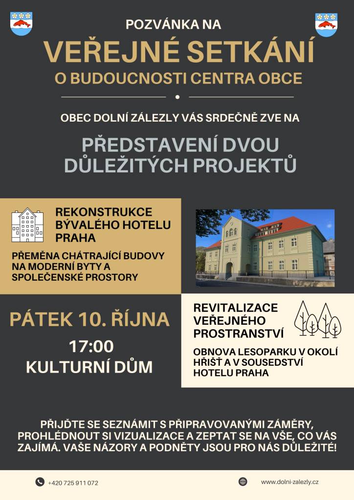 Obec Dolní Zálezly srdečně zve všechny občany na veřejné setkání k představení dvou významných projektů, které připravujeme.