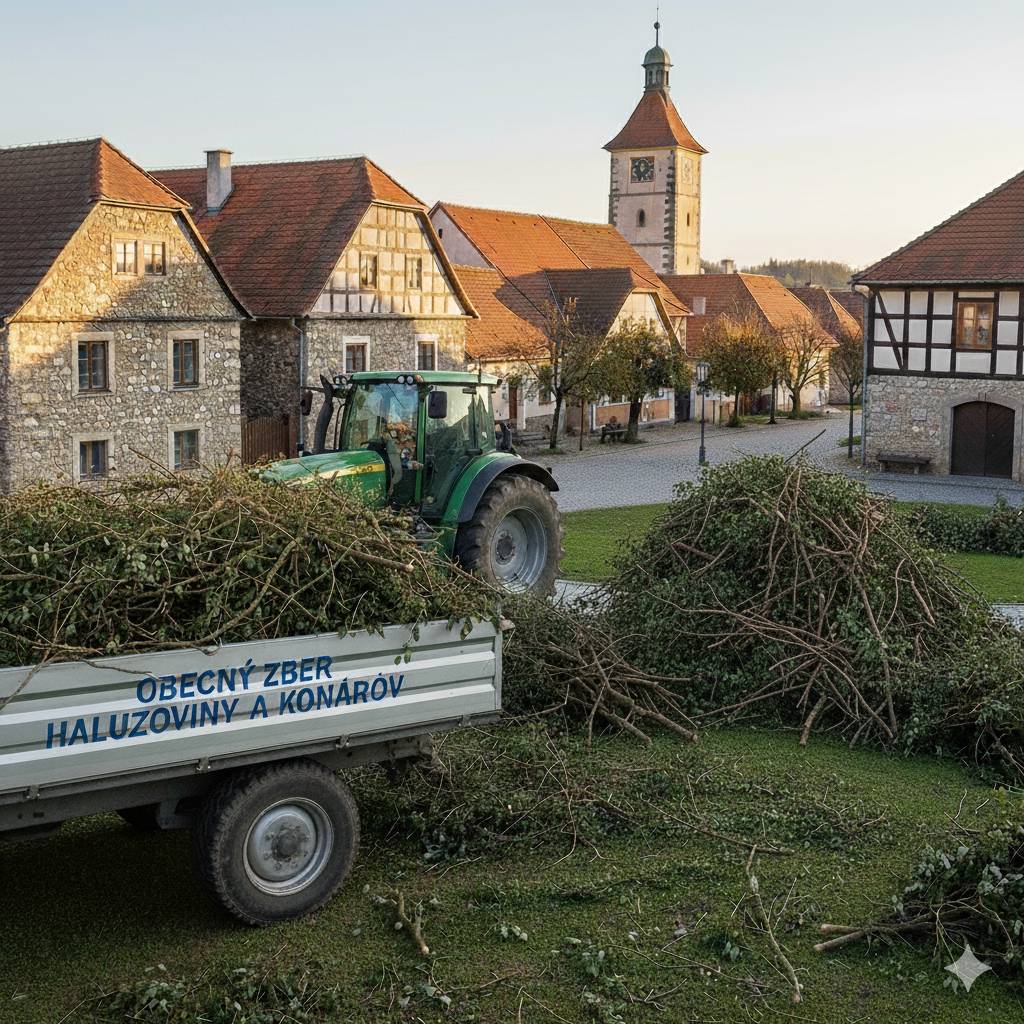 Jesenný zber konárov a haluzoviny.