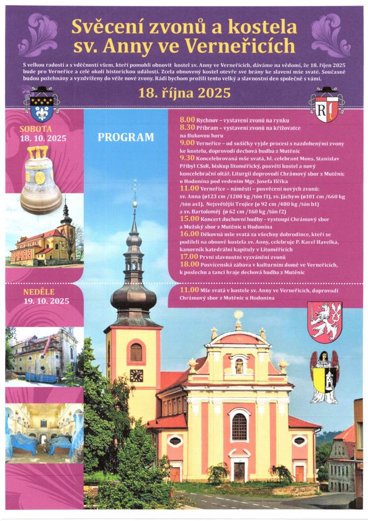 V sobotu 18. října se koná svěcení zvonů a kostela sv. Anny ve Verneřicích