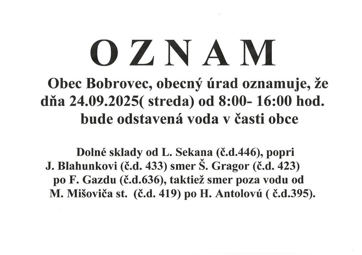 Odstávka vody 24.9.2025