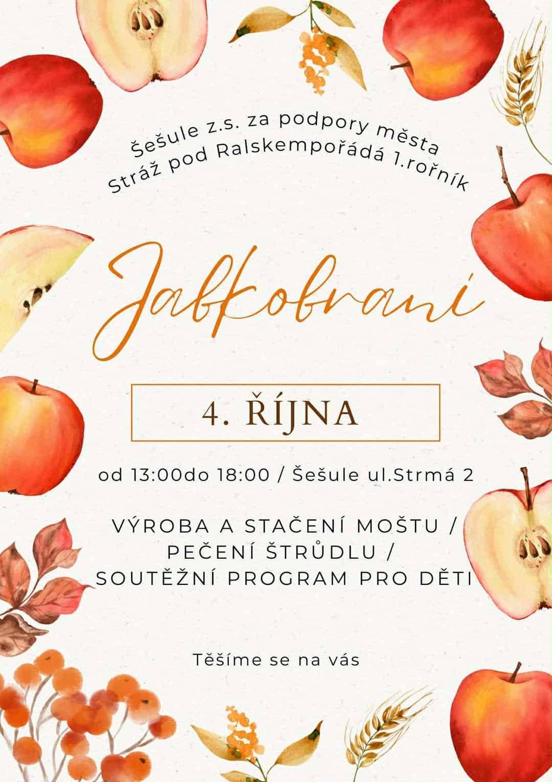 Přijďte si užít podzimní odpoledne plné vůně jablek. 📅 4. října 2025 🕐 13:00 – 18:00 hodin 📍 Šešule, ul. Strmá 2 Na co se můžete těšit? ✨ výroba a stáčení moštu ✨ pečení voňavého štrůdlu ✨ soutěžní program pro děti Přijďte s rodinou i přáteli ochutnat, vyzkoušet a pobavit se. Těšíme se na Vás. 🍏🥧🎉