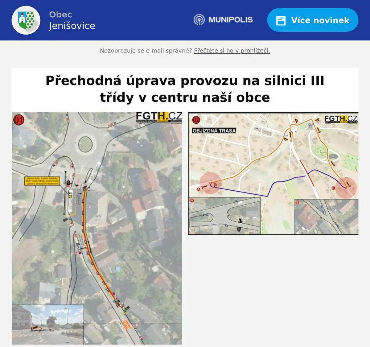 Vážení občané, upozorňujeme na přechodnou úpravu provozu na silnici III třídy v úseku od kruhového objezdu směr Turnov. V místě bude probíhat pokládka kabelového vedení NN. Bliší informace byly řádně zveřejněny na úřední desce našeho úřadu. Vzhledem k blížícímu se termínu realizace, rozsahu prací a vytížení předmětného úseku dané silnice Vás informujeme i touto cestou. Práce mají probáhat ve dnech 29.9. až 24.10.2025. V místě bude umístěn semafor a je tak třeba počítat s možným zdržením. Současně před zahájením těchto prací by již v tomto týdnu mělo dojít k opravě dešťové kanalizace, resp. neprůchodné vpusti v dané lokalitě. Děkujeme za pochopení