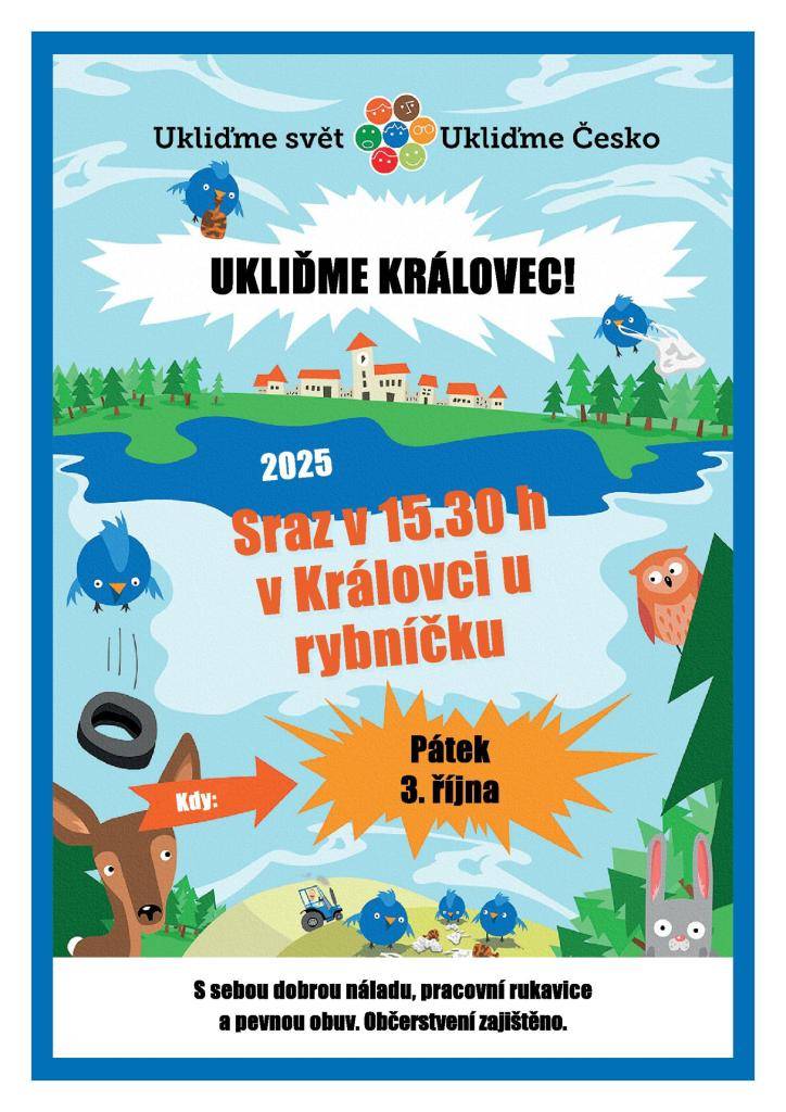 v pátek 3. října 2025  Sraz v 15.30 h v Královci u rybníčku