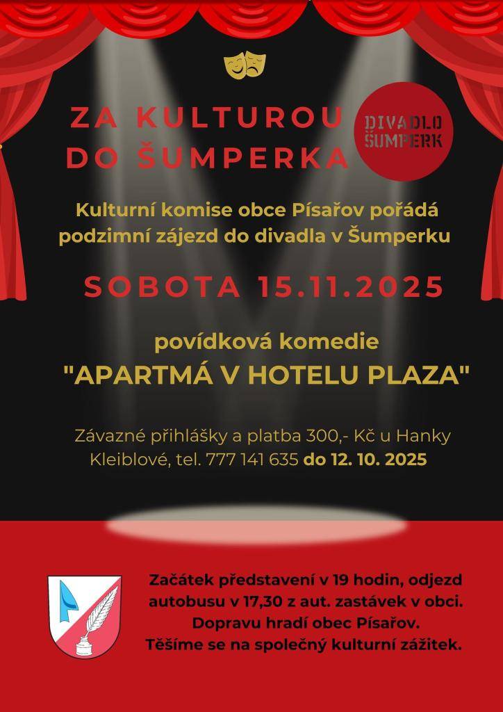 Kulturní komise obce Písařov pořádá v sobotu 15.11. podzimní zájezd
