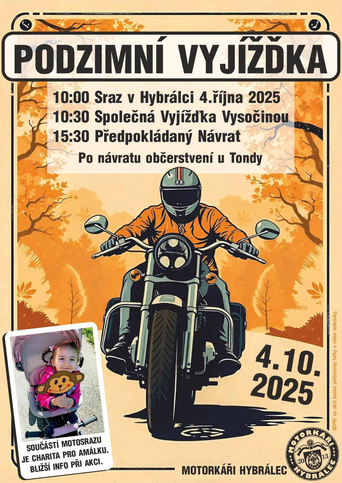 Dobrý den. Zasíláme pozvánku na podzimní vyjížďku 4.10.2025.