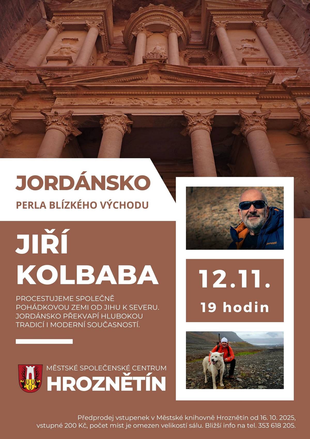 Zveme Vás na cestopisnou přednášku Jiří Kolbaba - Jordánsko perla blízkého východu dne 12.11.2025 od 19:00 hodin v Městském společenském centru Hroznětín.