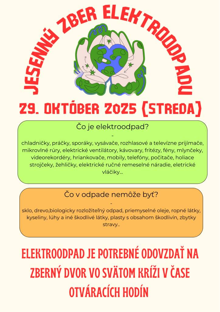 Jesenný zber elektroodpadu je potrebný odovzdať na zberný dvor vo Svätom Kríži v čase otváracích hodí