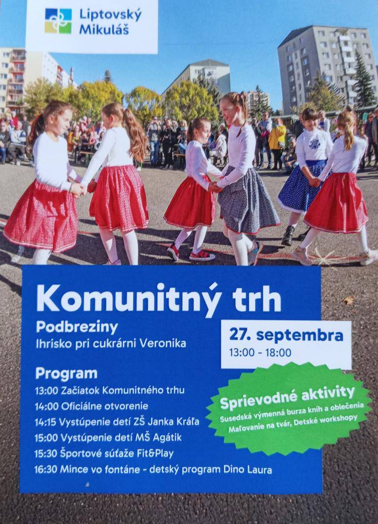 Deti našej MŠ budú súčasťou Komunitného trhu organizovaného mestom Liptovský Mikuláš, na ktorý Vás srdečne pozývame.