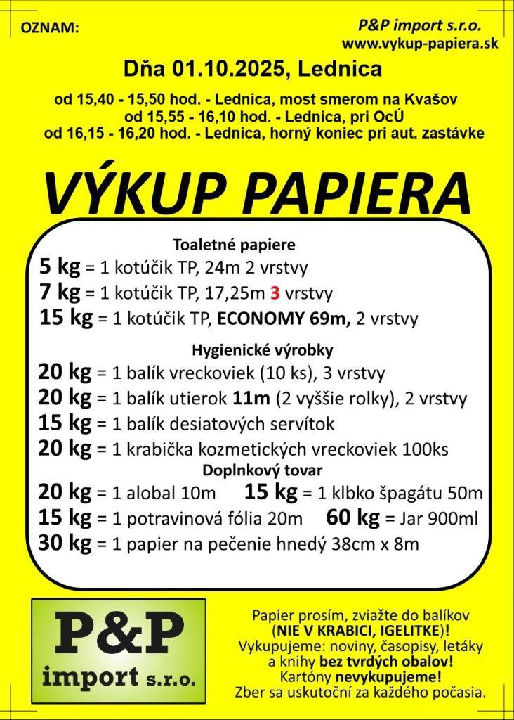 Výkup papiera 01.10.2025