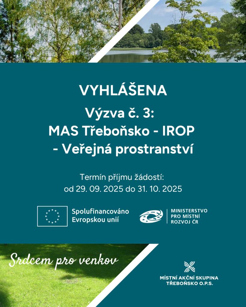 Od 15. září je vyhlášena výzva Veřejná prostranství. Podpořeny mohou být projekty obcí a dalších oprávněných žadatelů zaměřené na revitalizaci a rozvoj veřejných prostranství – od úprav nevyužívaných ploch až po modernizaci stávajících náměstí, návsí či parků.