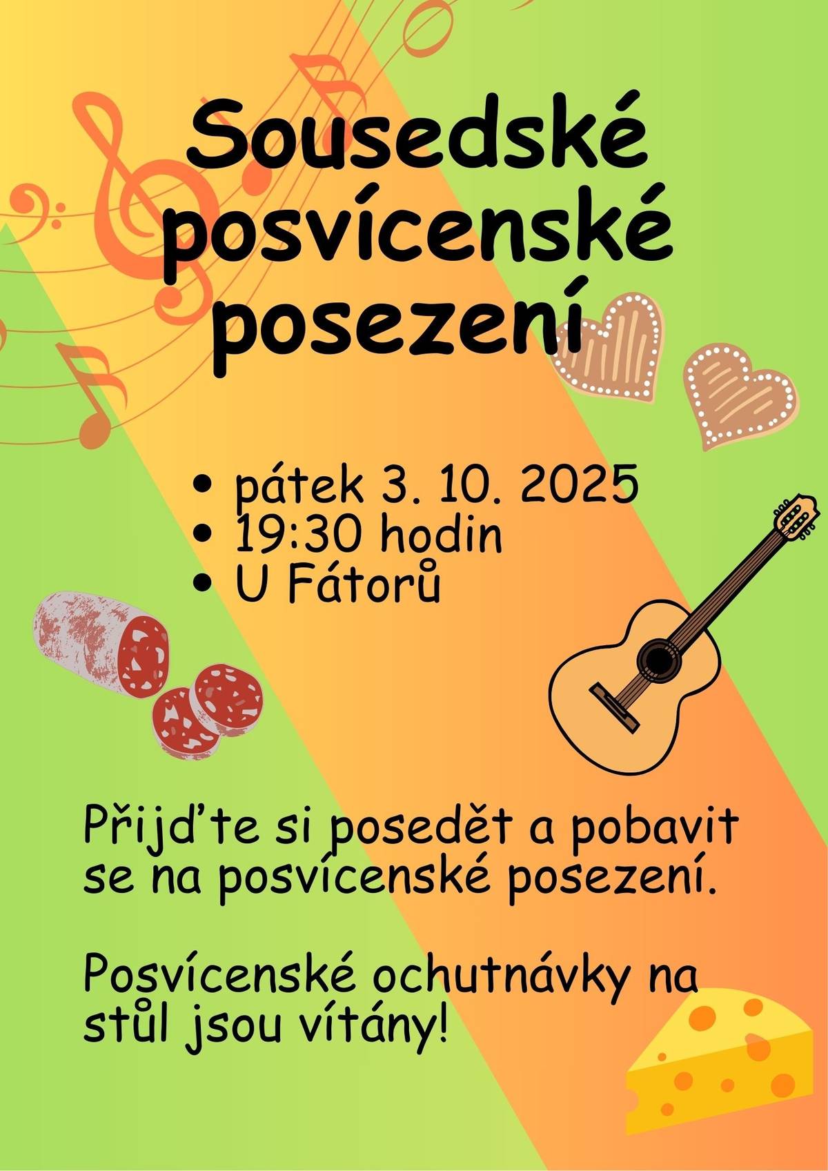 Srdečně vás zveme na posvícenské posezení. V pátek 3. října 2025 od 19:30 u Fátorů.