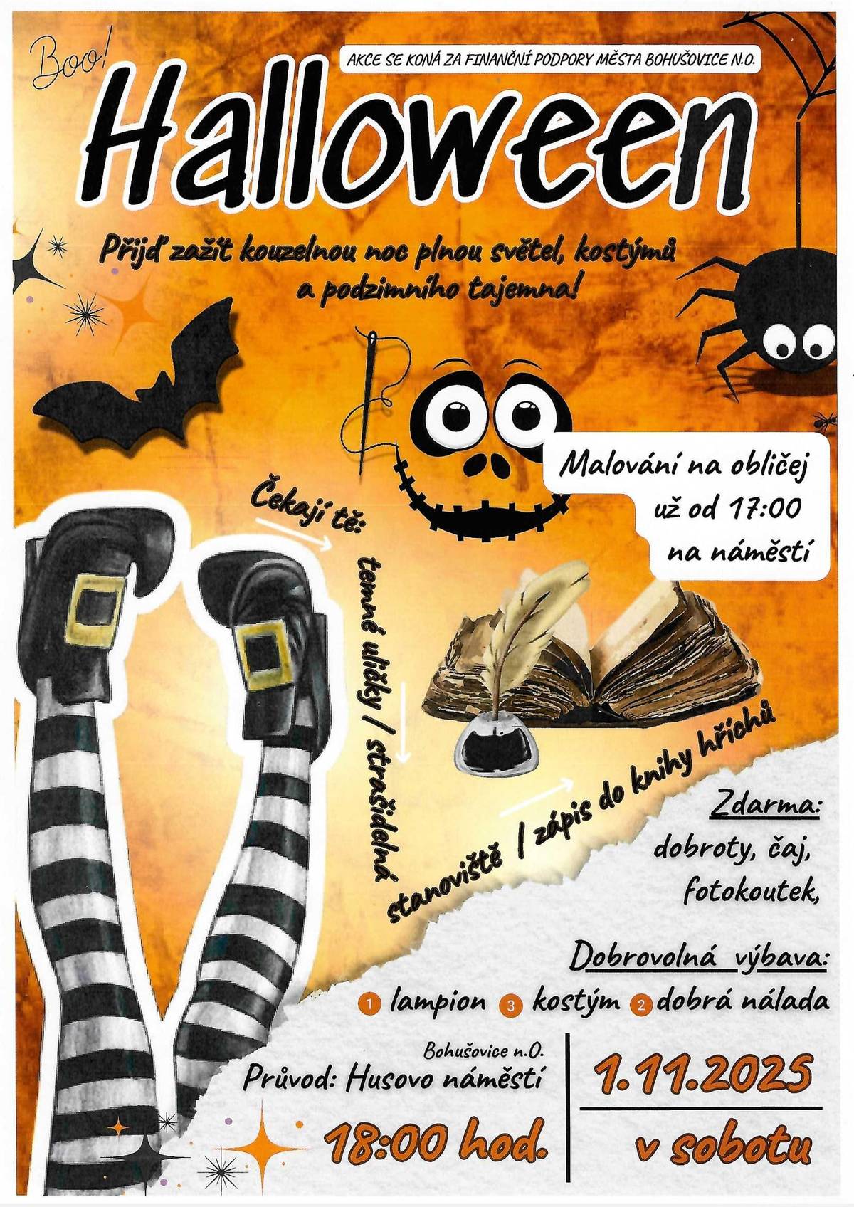 Přijďte si užít Halloween do Bohušovic nad Ohří na Husovo náměstí. Dne 1.11.2025 od 18.00 hod.