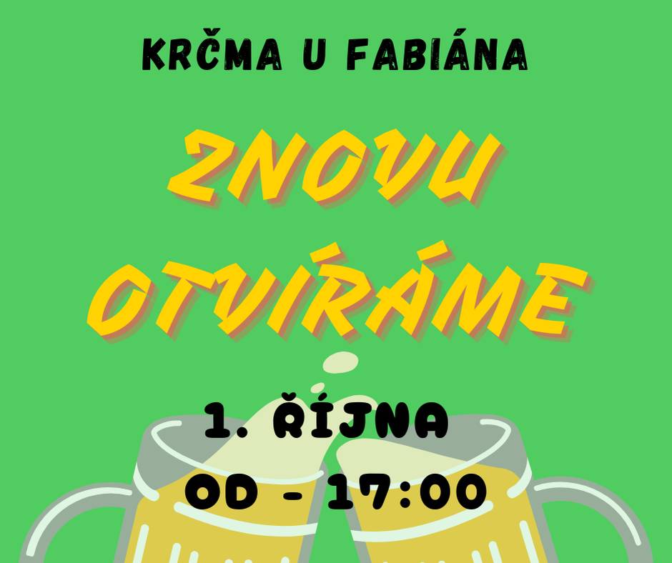 Krčma u Fabiána znovu otevírá ve středu 1. října od 17 hodin.