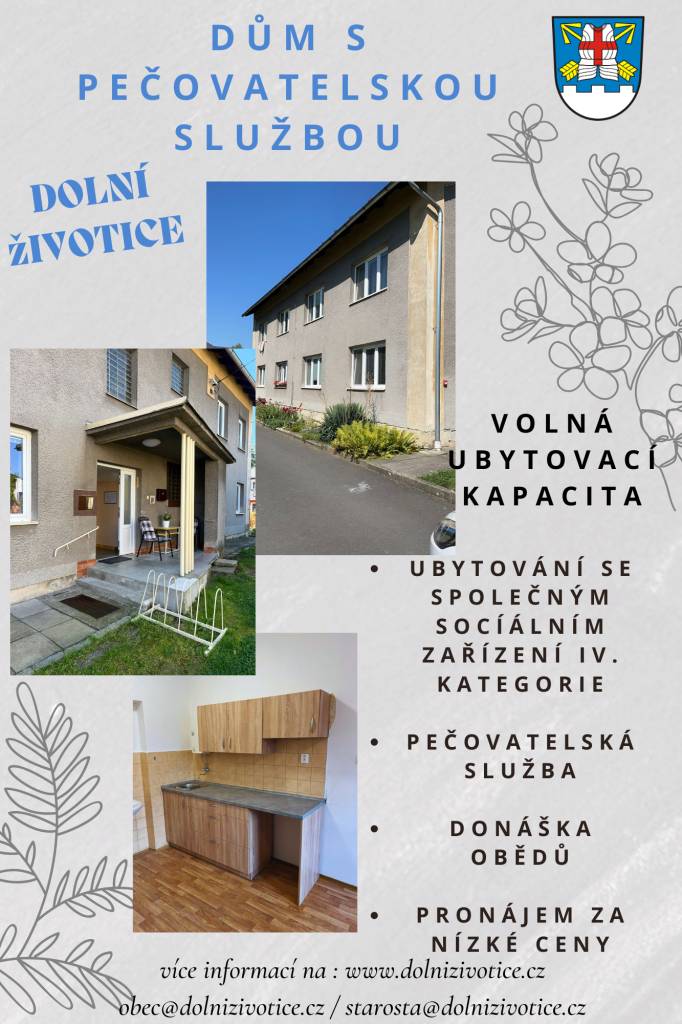 Obec Dolní Životice nabízí volná místa v domově s pečovatelskou službou, v případě zájmu info na obci