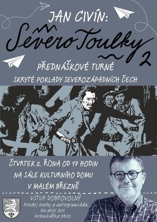 Kronikářka obce Malé Březno zve všechny občany na přednáškové turné SeveroToulky 2, které se uskuteční ve čtvrtek 02.10.2025 od 17:00 hodin v kulturním domě v Malém Březně.