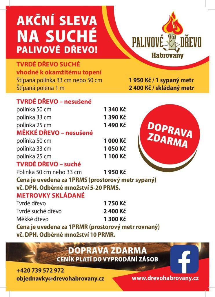 Společnost Dřevo Habrovany nabízí občanům dodání štípaného, tvrdého i měkkého palivového dřeva s dopravou zcela ZDARMA.