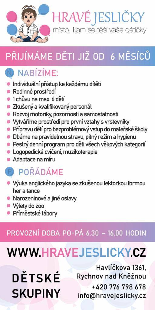 Nabídka dětské skupiny v Rychnově nad Kněžnou.
