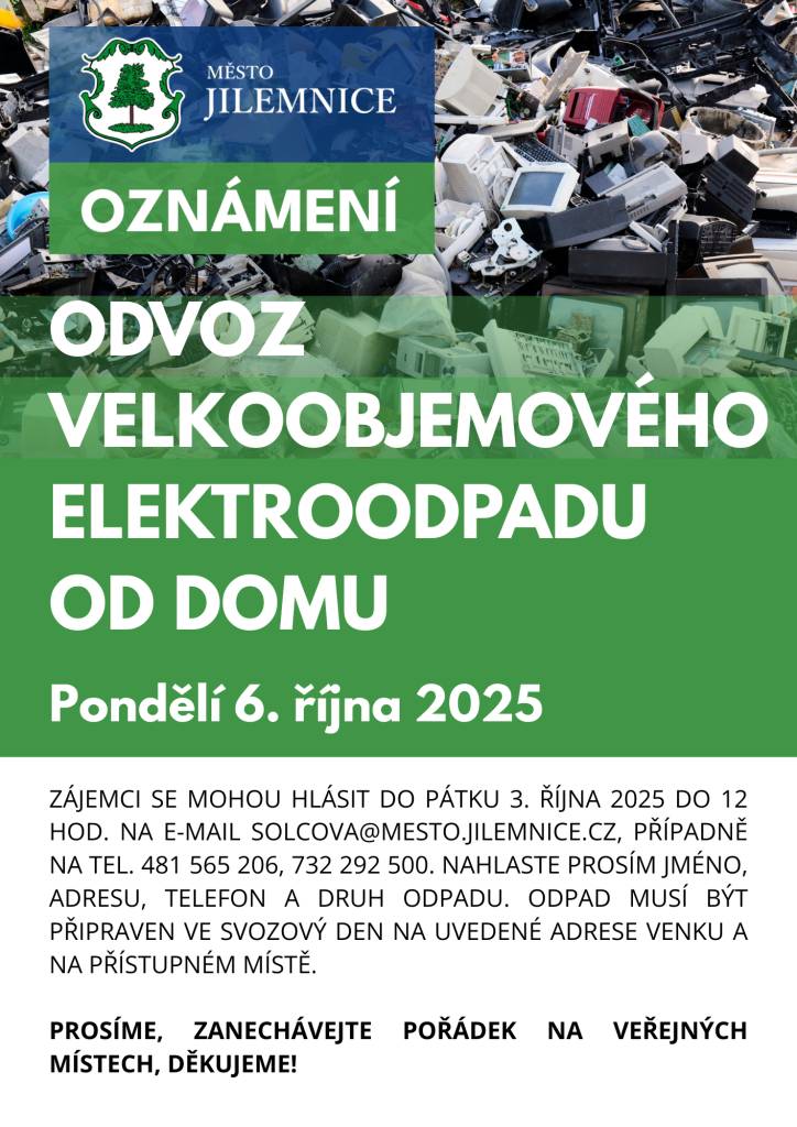 Svoz velkoobjemového elektroodpadu se uskuteční 6. října 2025.
