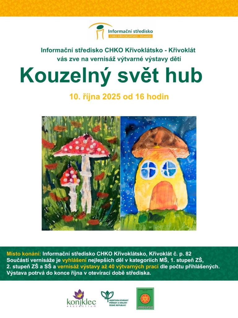 Informační středisko CHKO Křivoklátsko - Křivoklát vás zve na vernisáž výtvarné výstavy dětí .Výstava se koná dne 10. října 2025 od 16,00 hodin.