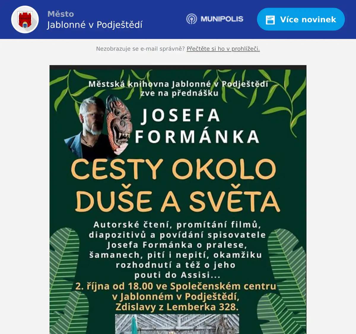 Hlášení proběhne:v úterý 30.09. v 15:10 hve středu 01.10. v 17:10 hve čtvrtek 02.10. v 16:10 h