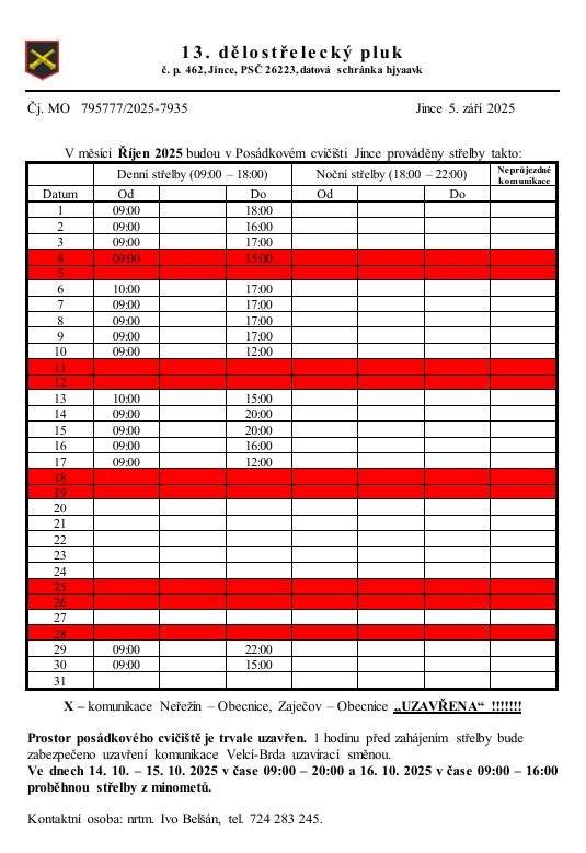 Střelby říjen 2025