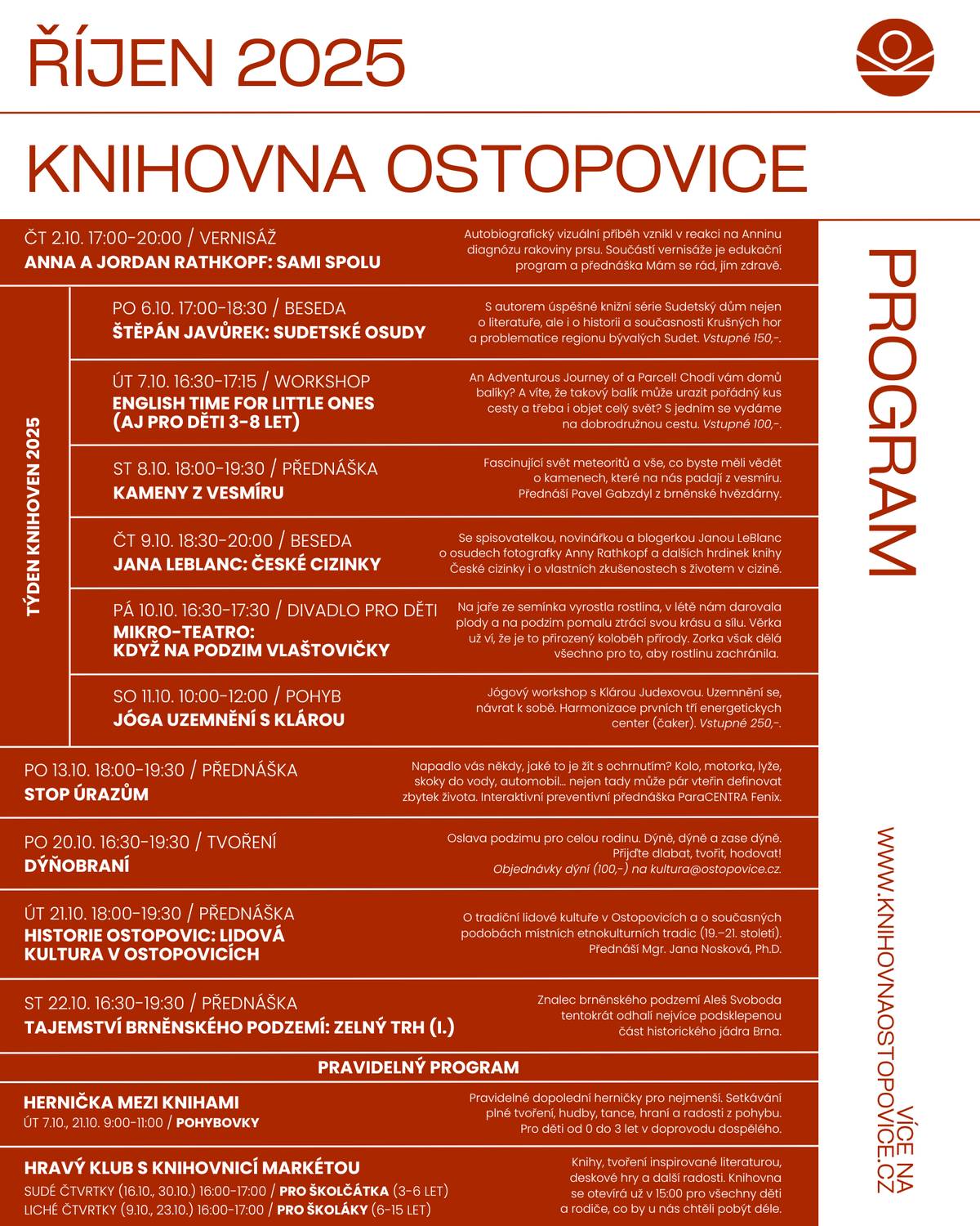 Srdečně zveme na říjnové akce v obecní knihovně.