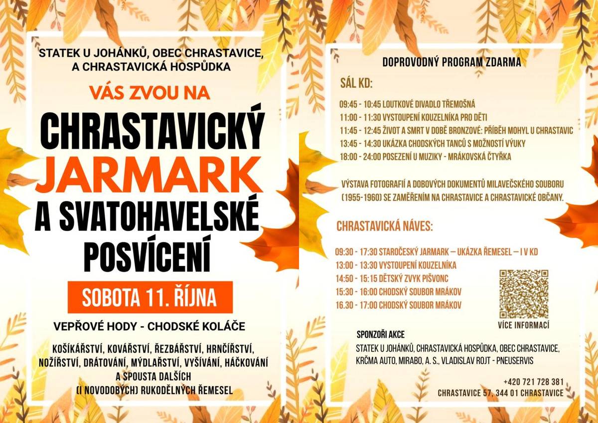 Dovolujeme si vás všechny srdečně pozvat na Chrastavický jarmark a Svatohavelské posvícení, které se uskuteční v sobotu 11. října v obci Chrastavice.