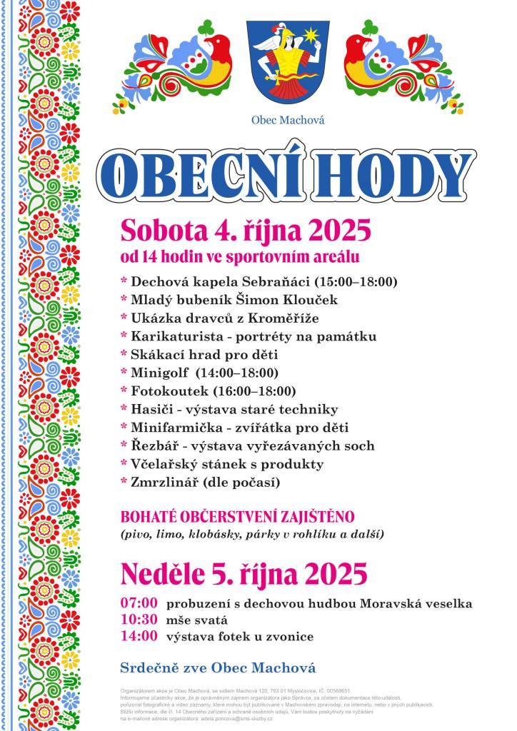 Obec Machová zve na obecní hody.
