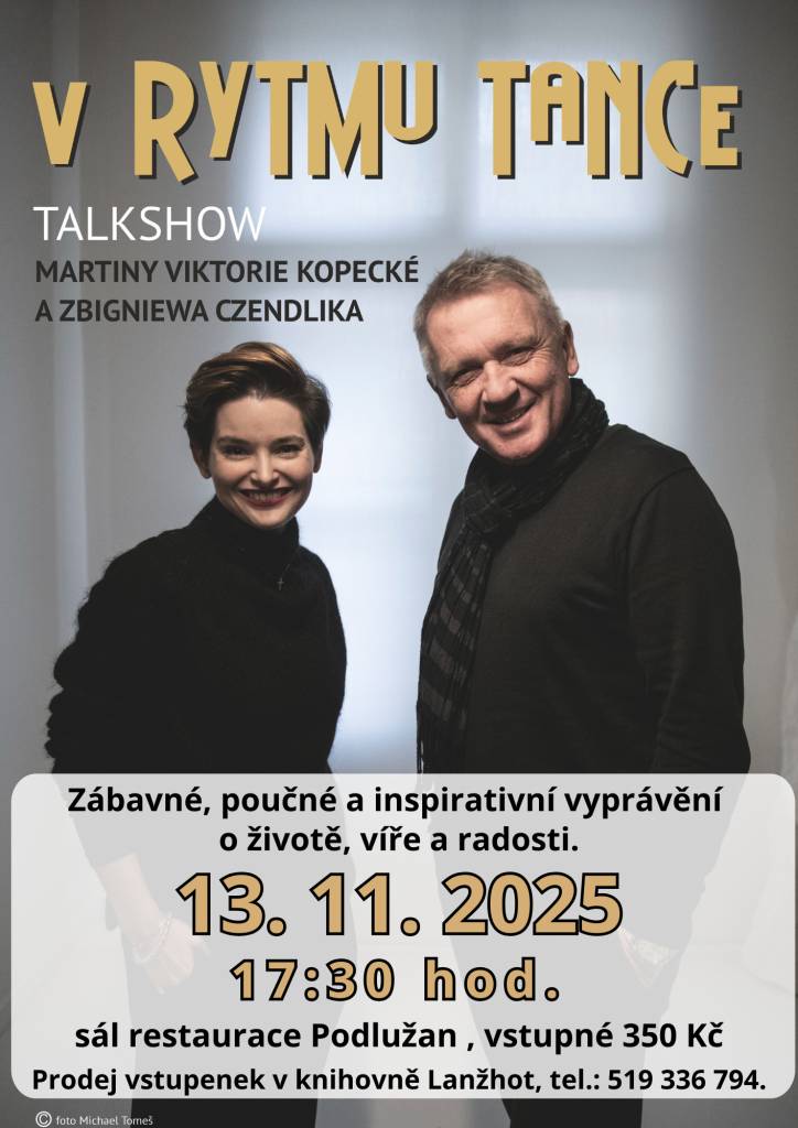 Město Lanžhot Vás srdečně zve na jedinečný večer s farářkou Martinou Viktorií Kopeckou a farářem Zbigniewem Czendlikem. Dva rozdílní duchovní, které spojuje láska k životu.  Pro více informací rozklikněte.