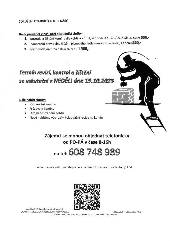 - 19.10.2025. Podrobné informace naleznete v příloze.