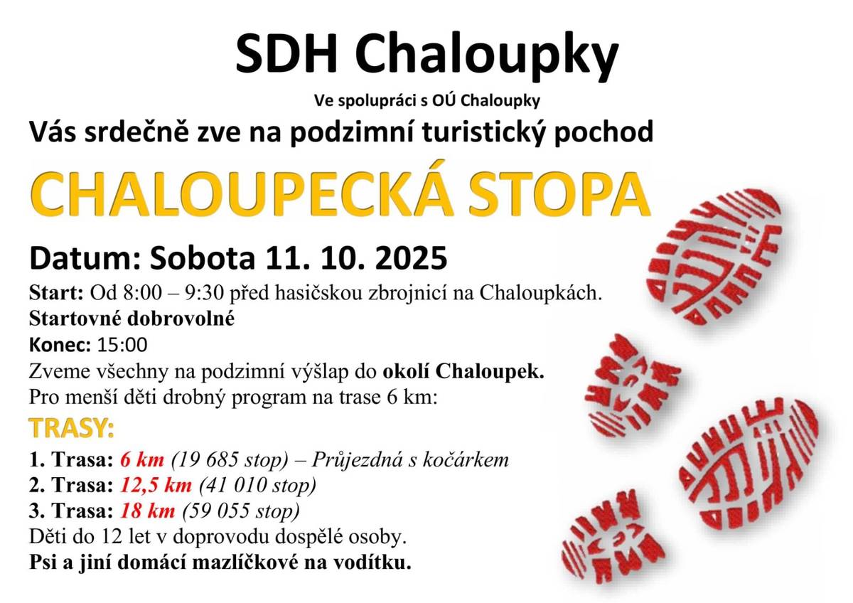 SDH Chaloupky  ve spolupráci s OÚ Chaloupky Vás zve na Chaloupeckou stopu