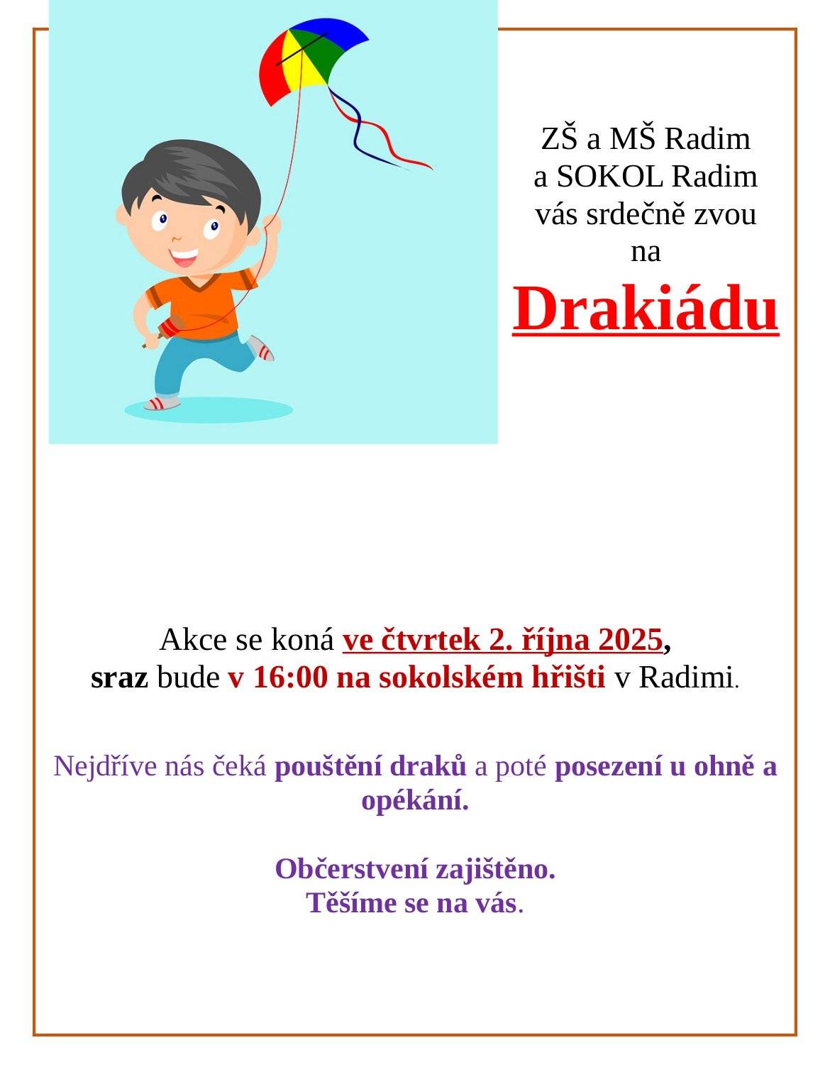 Pozvání na tradiční drakiádu, která se koná již zítra.