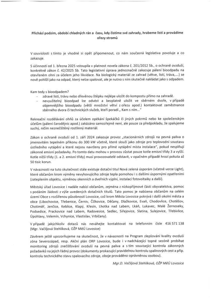 připomenutí povinností a zákazu pálení