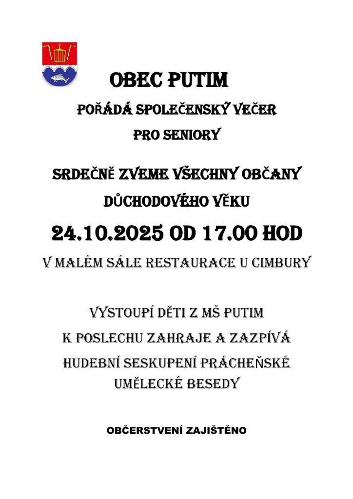 Obec Putim srdečně zve všechny občany důchodového věku.