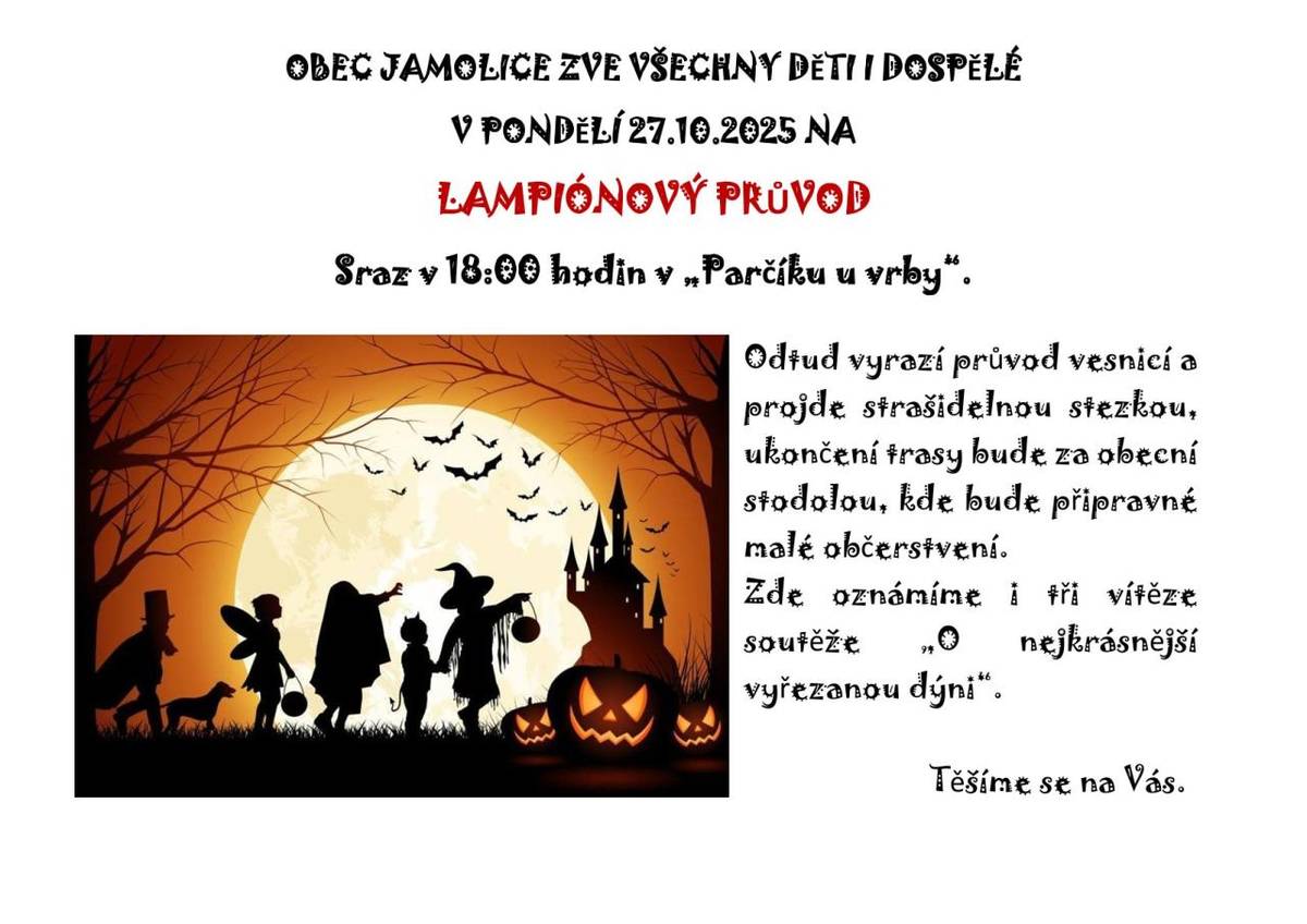 Lampionový průvod - 27.10.2025 v 18:00 hodi